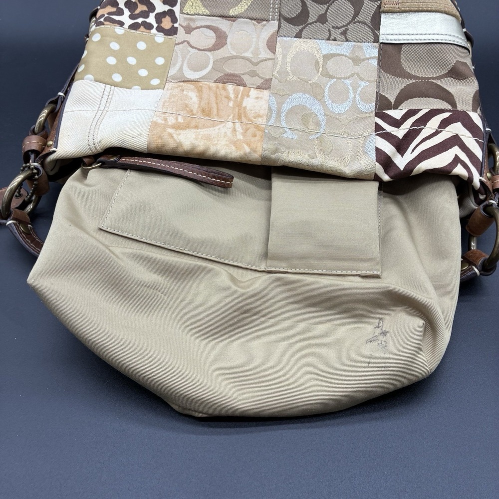 Coach Carly 10814 Y2K Patchwork Signature Hobo Shoulder Bag Brown Tan Canvas - Picture 13 of 16